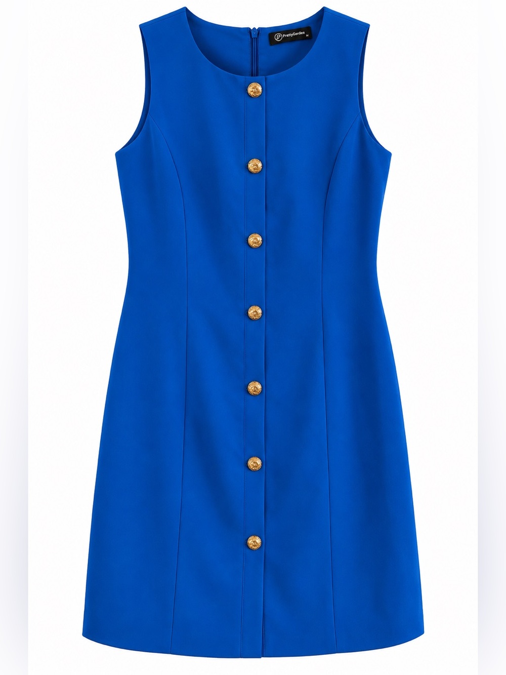 PRETTYGARDEN Royal Blue Sleeveless Gold Button Mini Dress Size M